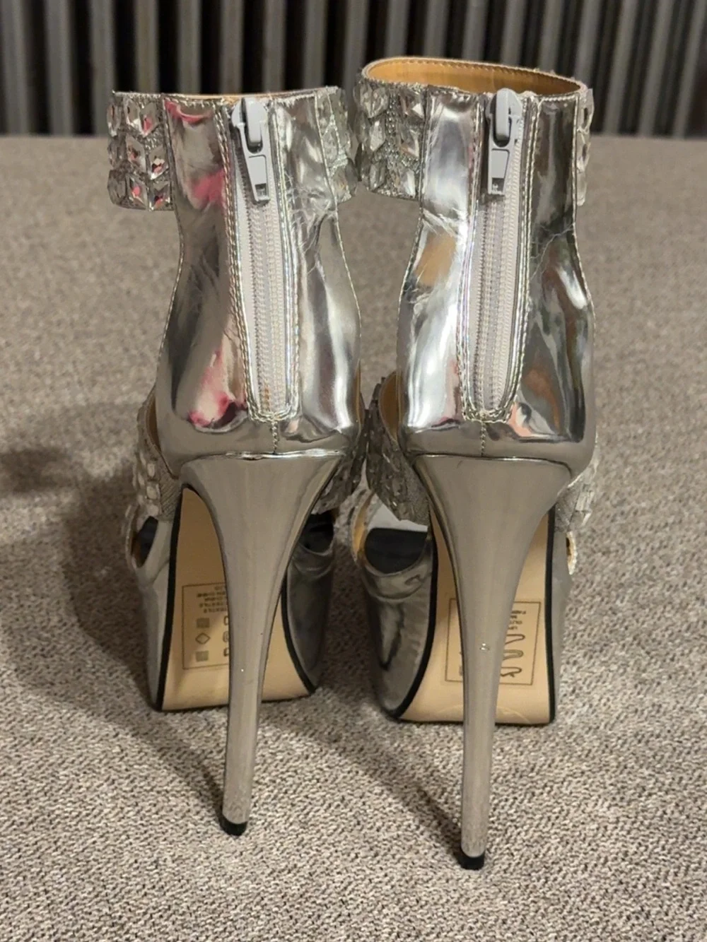 Scene Weaver Silver Metallic Crystal-Embellished Platform Sandals